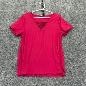 Urbanology Top Girls Extra Extra Large Pink V Neck Strappy Cage Short Sleeve T